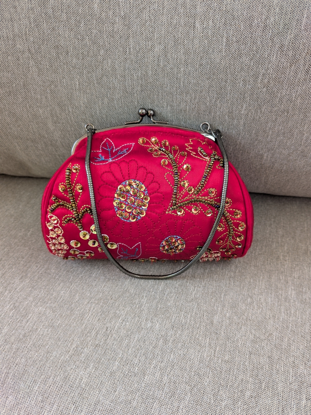 Embellished Red Floral Evening Clutch